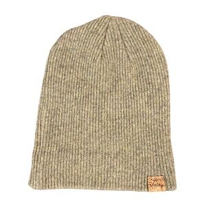 Salty 100% Merino Wool Beanie Heathered Olive Tan Engraved Cork Tag Portland OR